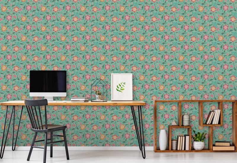 Turquesa con forma de espiral de aciano Papel pintado floral