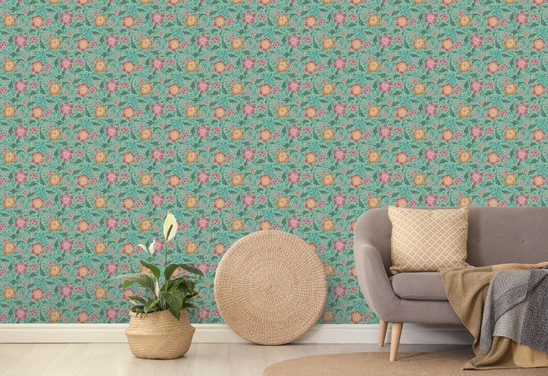Cornflower Swirl Turquoise Floral Wallpaper