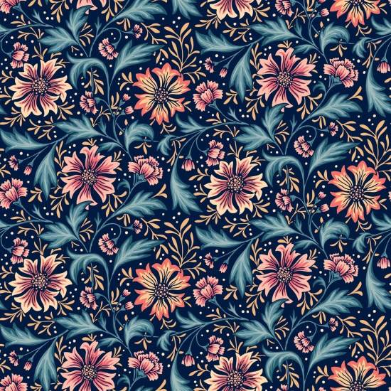 Cornflower Swirl Eclipse Dark Floral Wallpaper