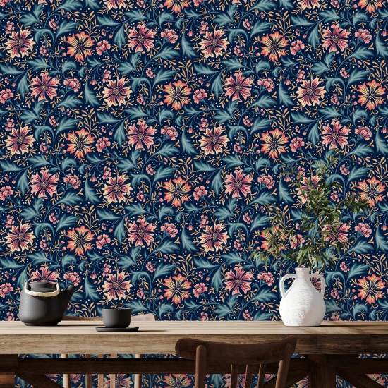 Éclipse tourbillonnaire de bleuets Papier peint floral foncé