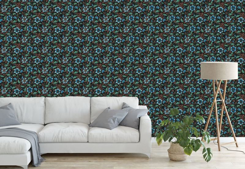Centáurea Swirl Dusk Papel de parede floral escuro
