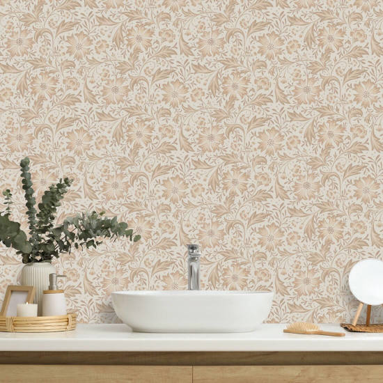 Cornflower Swirl Neutral Floral Wallpaper