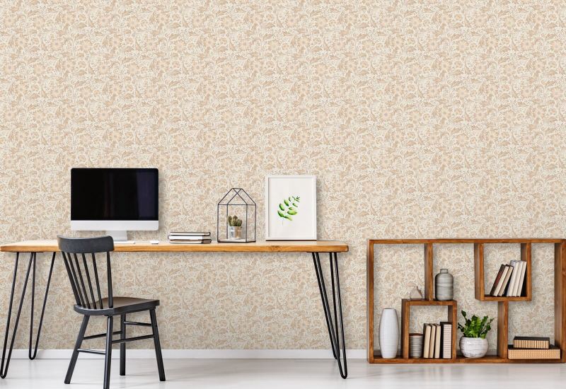 Cornflower Swirl Neutral Floral Wallpaper