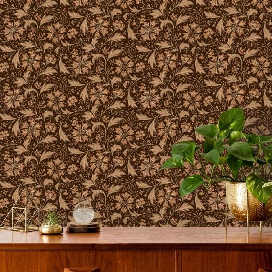 Centáurea Swirl Chestnut Papel de parede floral marrom