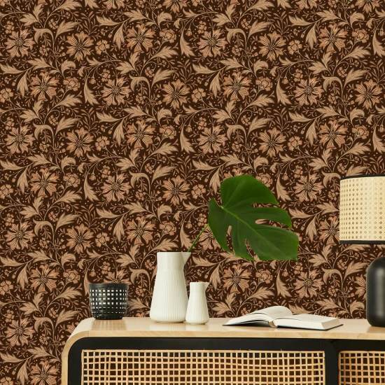 Korenbloem Swirl Chestnut Bruin bloemenbehang