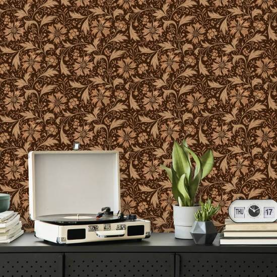 Castaño en espiral de aciano Papel pintado floral marrón