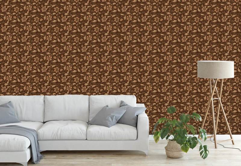 Castaño en espiral de aciano Papel pintado floral marrón