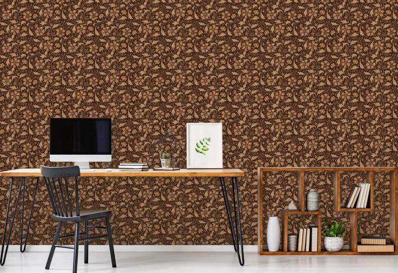 Cornflower Swirl Chestnut Brown Floral Wallpaper