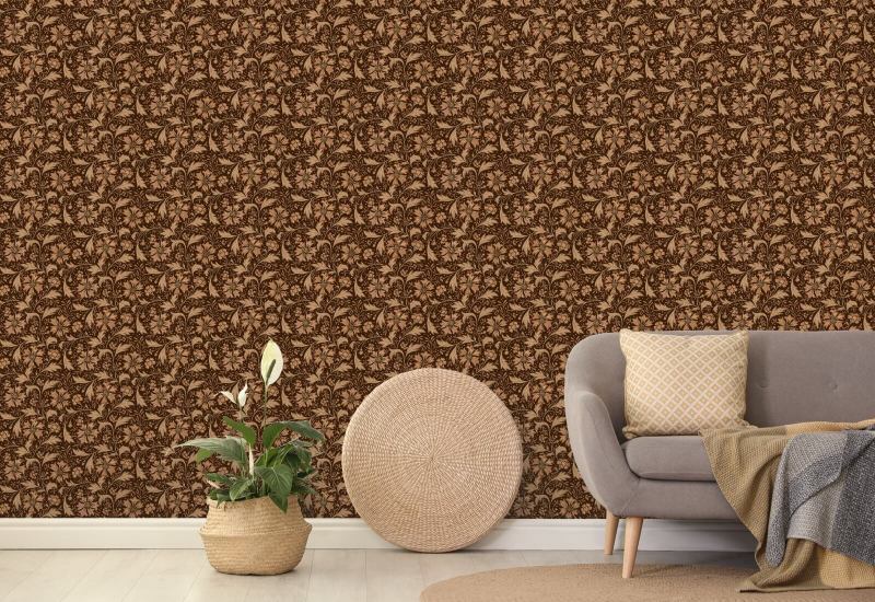 Cornflower Swirl Chestnut Brown Floral Wallpaper