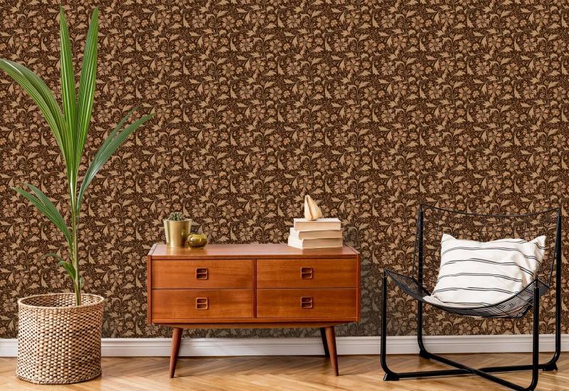 Centáurea Swirl Chestnut Papel de parede floral marrom