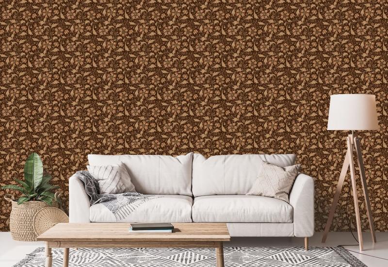 Fiordaliso Swirl Chestnut Carta da parati floreale marrone