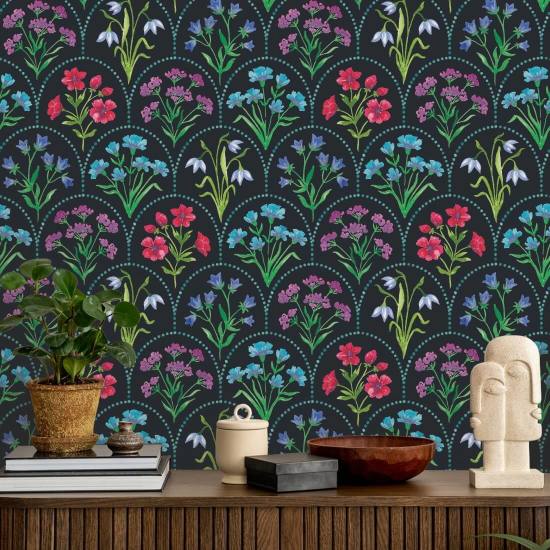 Obsidienne à pétoncles fleuris Papier peint floral