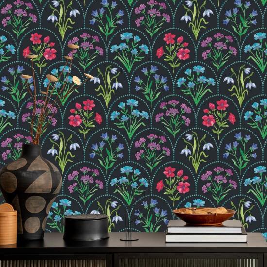 Obsidiaan met bloemencoquille Bloemenbehang