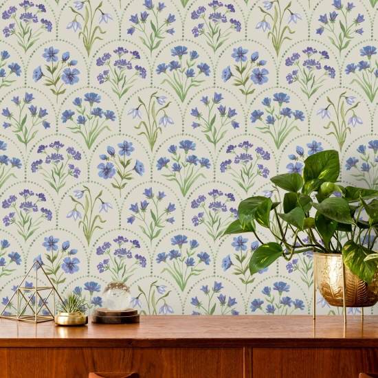 Floral Scallop Blues Carta da parati floreale