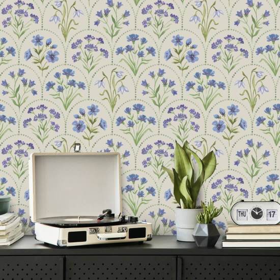 Floral Smuschel Blues Blumentapete