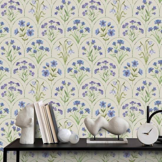 Floral Scallop Blues Floral Wallpaper