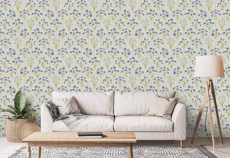 Floral Scallop Blues Carta da parati floreale