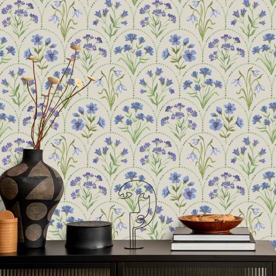 Blues floraux en forme de pétoncle Papier peint floral