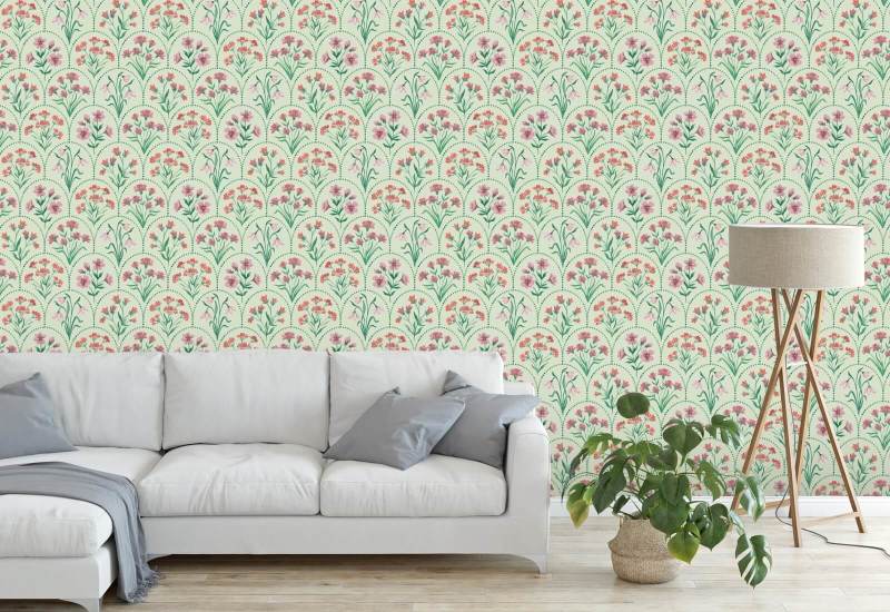 Floral Scallop Garden Floral Wallpaper
