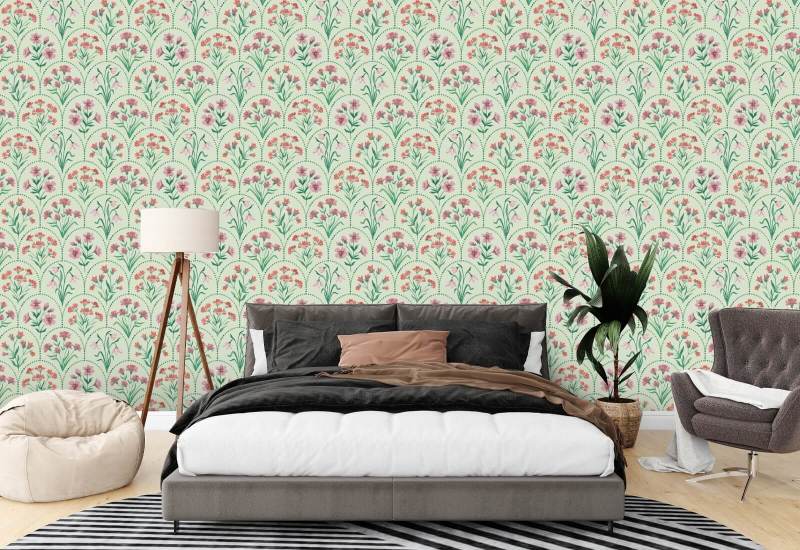 Floral Scallop Garden Floral Wallpaper