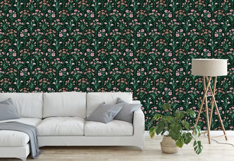 Floral Scallop Dark Donker bloemenbehang