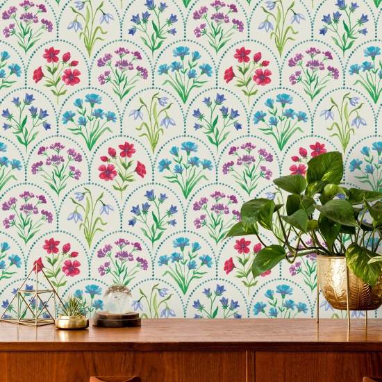 Floral Scallop Meadow Floral Wallpaper