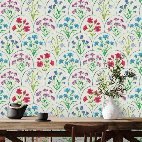 Floral Scallop Meadow Floral Wallpaper