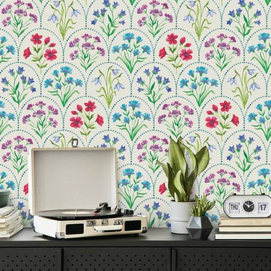Floral Scallop Meadow Floral Wallpaper