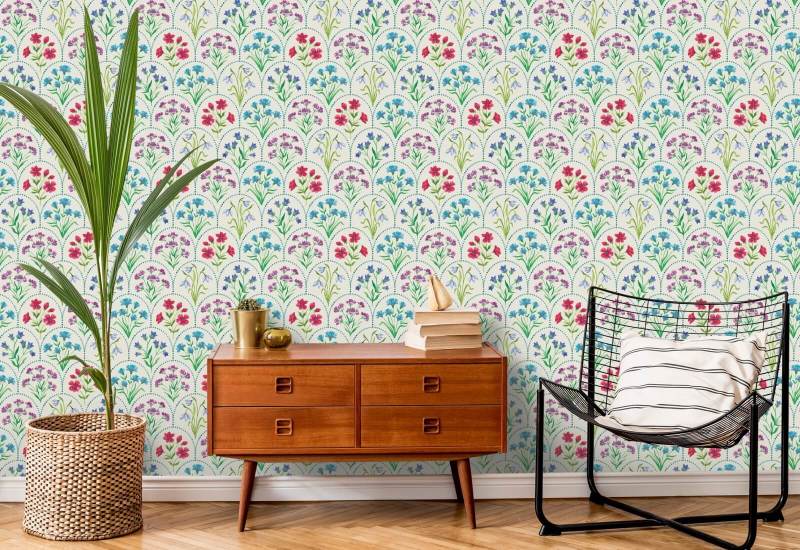 Floral Scallop Meadow Floral Wallpaper