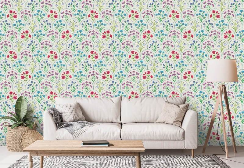 Floral Scallop Meadow Floral Wallpaper
