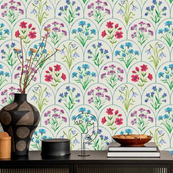 Floral Scallop Meadow Floral Wallpaper
