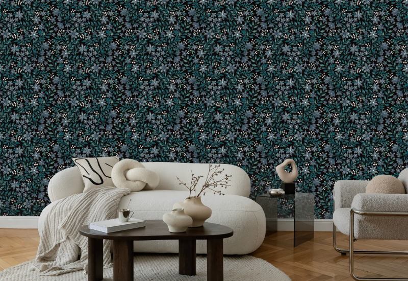 Garden Blooms Midnight Dark Floral Wallpaper