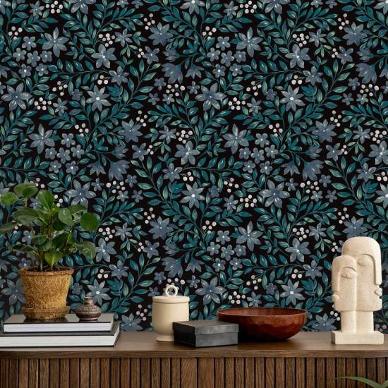 Garden Blooms Midnight Papier peint floral foncé