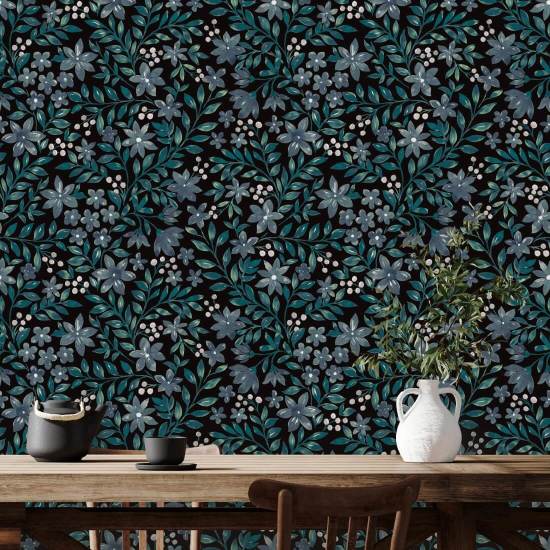 Garden Blooms Midnight Dark Floral Wallpaper