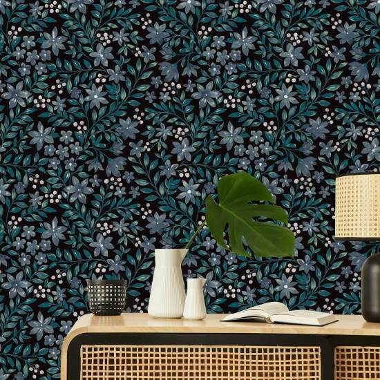 Trädgården blommar midnatt Mörk blommig tapet