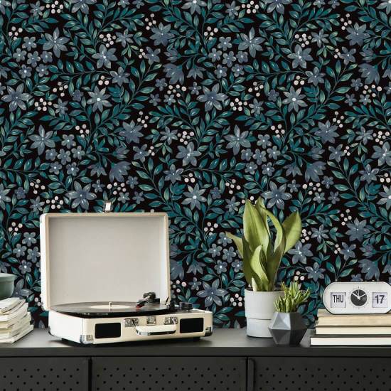 Garden Blooms Midnight Dark Floral Wallpaper