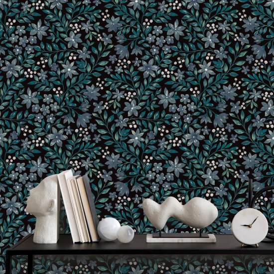 Garden Blooms Midnight Dark Floral Wallpaper