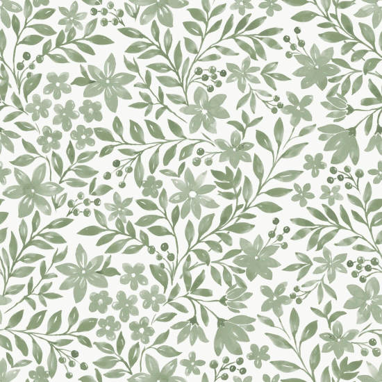 Garden Blooms Sage Green Floral Wallpaper