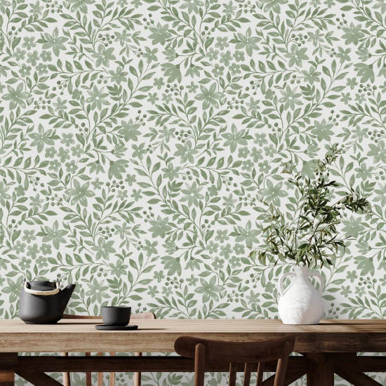 Garden Blooms Sage Papel de parede floral verde