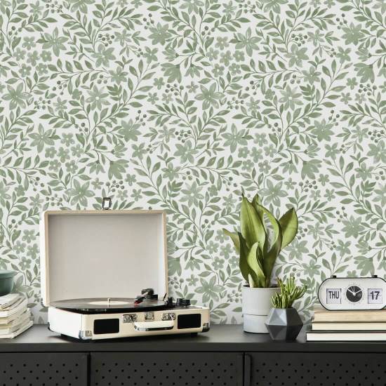 Salvia Garden Blooms Papel pintado floral verde