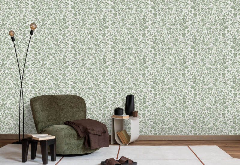 Garden Blooms Sage Papel de parede floral verde