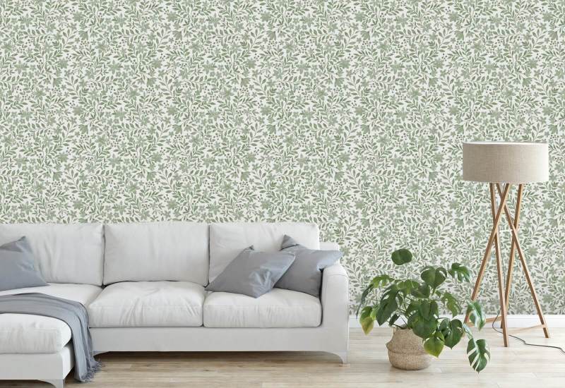 Garden Blooms Sage Green Floral Wallpaper