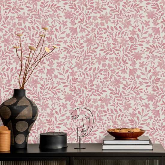 Garden Blooms Pink Floral Wallpaper