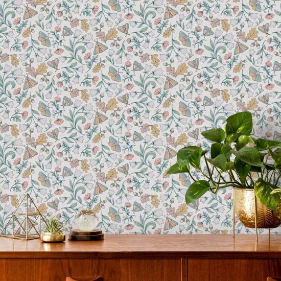 Moths and Acorns Woodland Animal Wallpaper