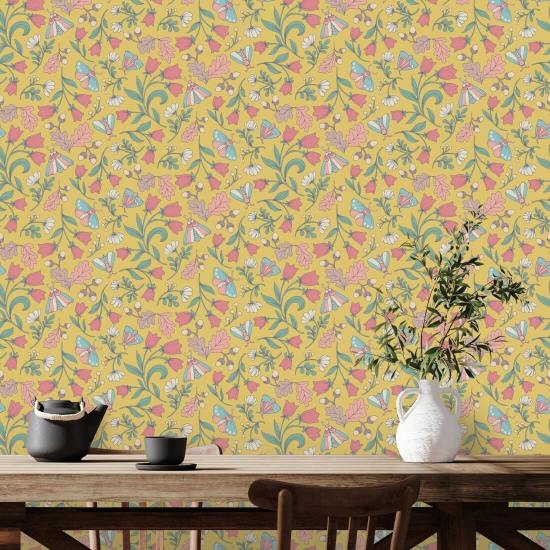 Moths and Acorns Sunshine Woodland Wallpaper