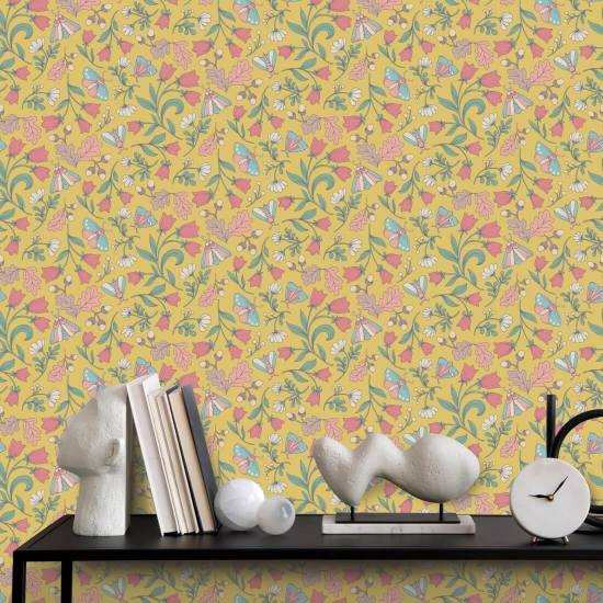 Moths and Acorns Sunshine Woodland Wallpaper