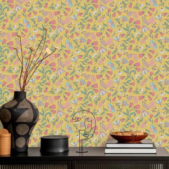 Motten en eikels Sunshine Woodland Wallpaper