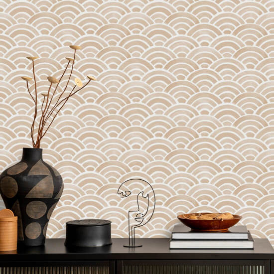 Painted Seigaiha Chestnut Geometric Wallpaper