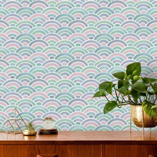 Painted Seigaiha Orchid Japanese Wallpaper