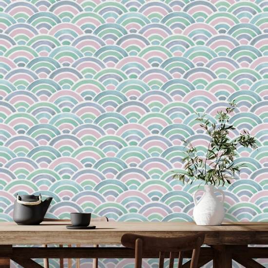 Painted Seigaiha Orchid Japanese Wallpaper